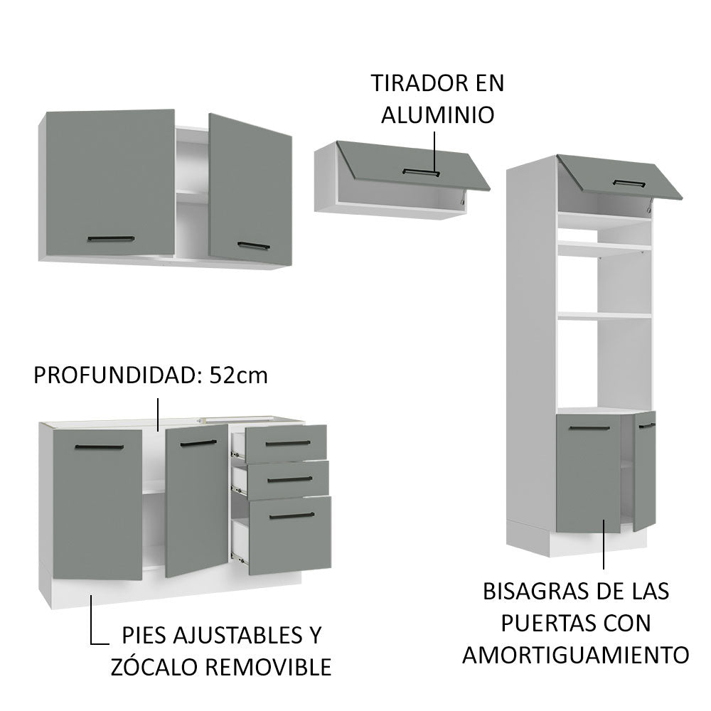 Combo completo de Cocina 270 cm 8 Puertas 3 Cajones Sin Mesada Blanco/Gris Agata Madesa 08