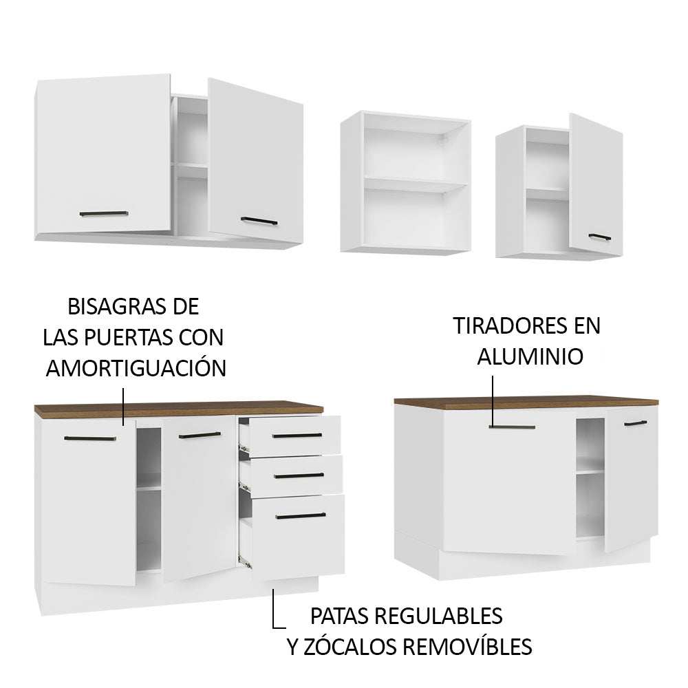 Combo completo de Cocina 270cm Blanco/Marrón 60cm de fondo Agata Madesa 09