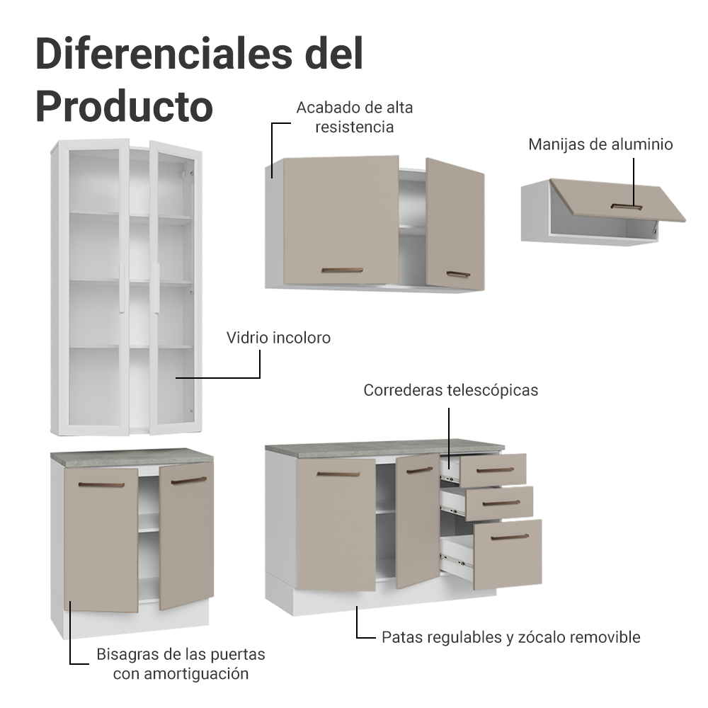 Combo completo de Cocina con Cristalero 270 cm Madesa Agata BC 11