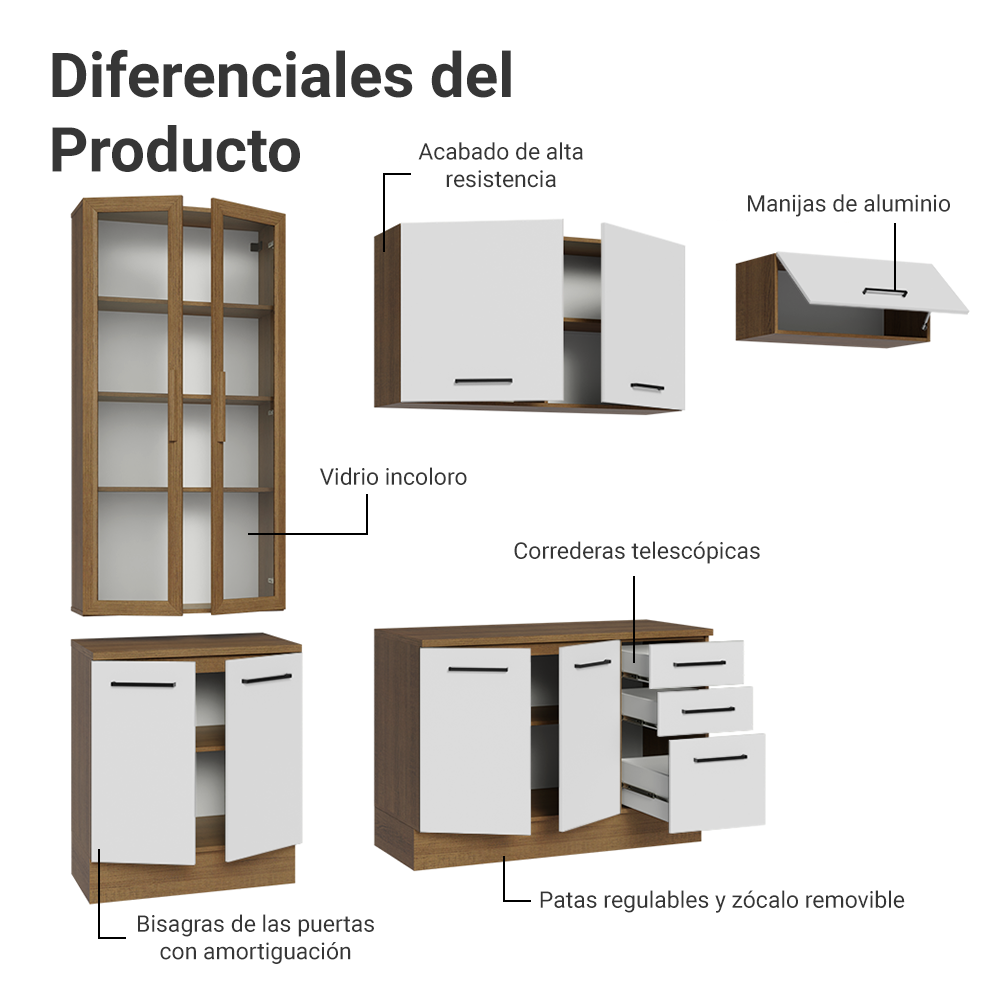 Combo completo de Cocina con Cristalero 270 cm Madesa Agata MB