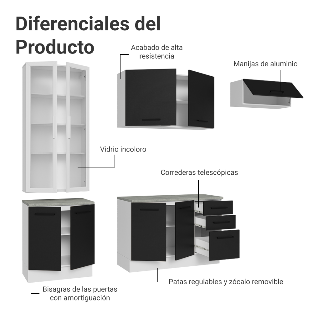 Combo completo de Cocina con Cristalero 270 cm Madesa Agata BN 11