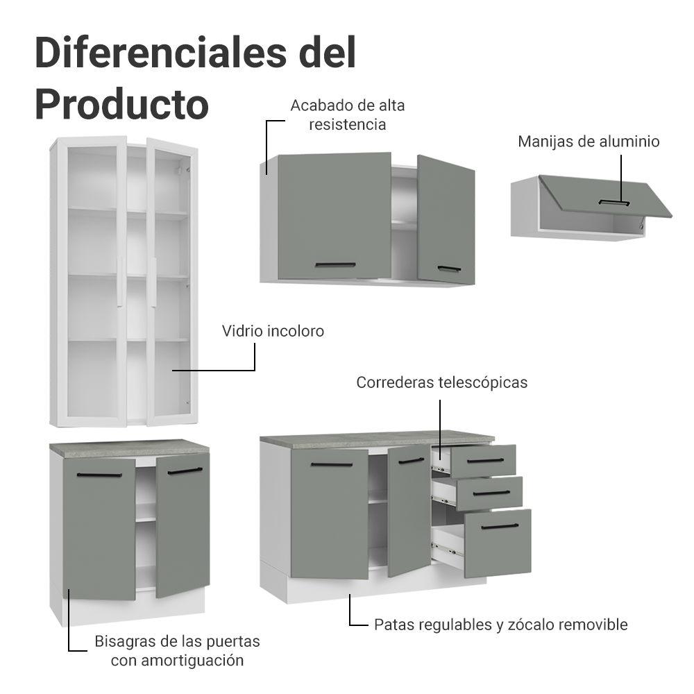 Combo completo de Cocina con Cristalero 270 cm Madesa Agata BG 11