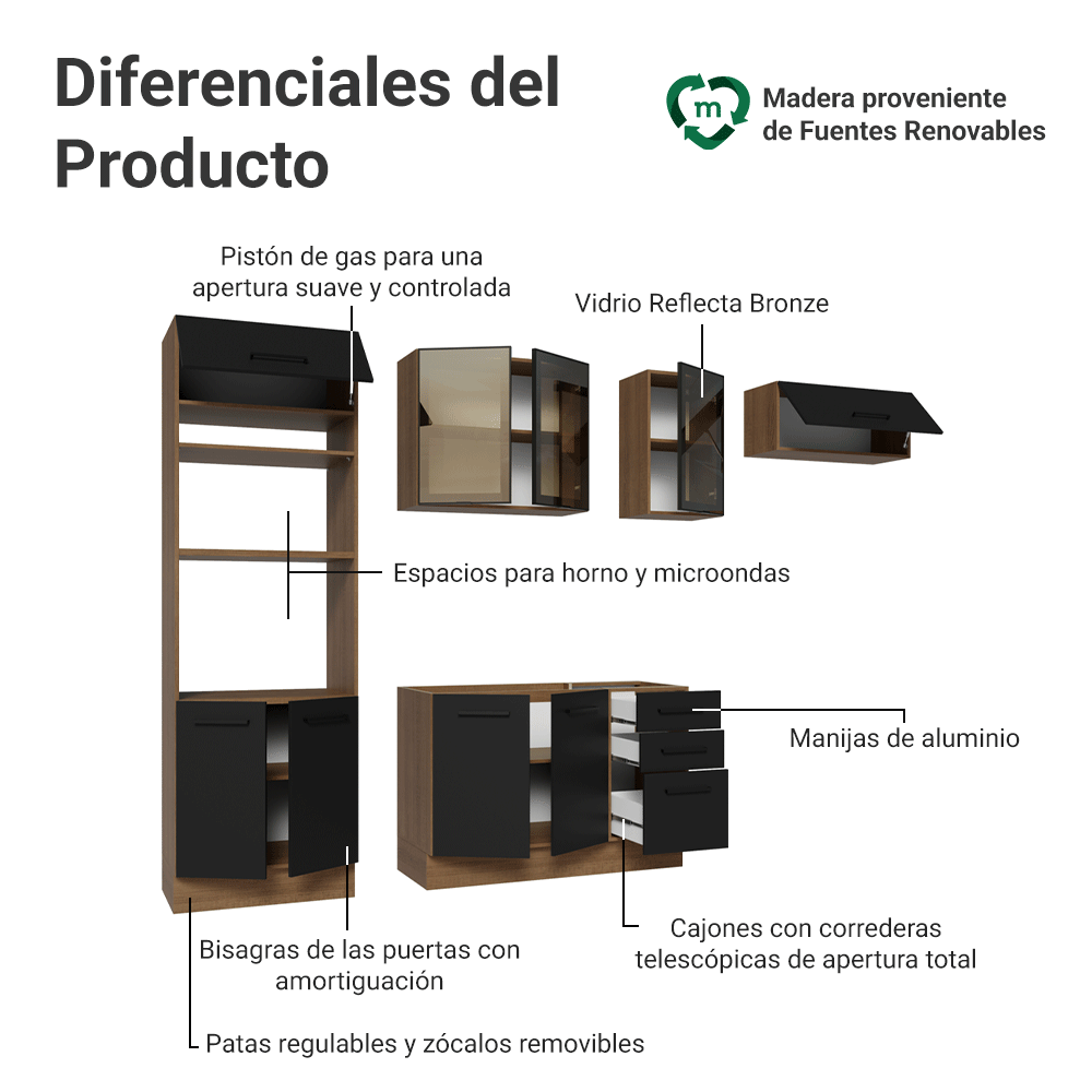 Combo completo de Cocina 270 cm Marrón/Negro Agata Madesa