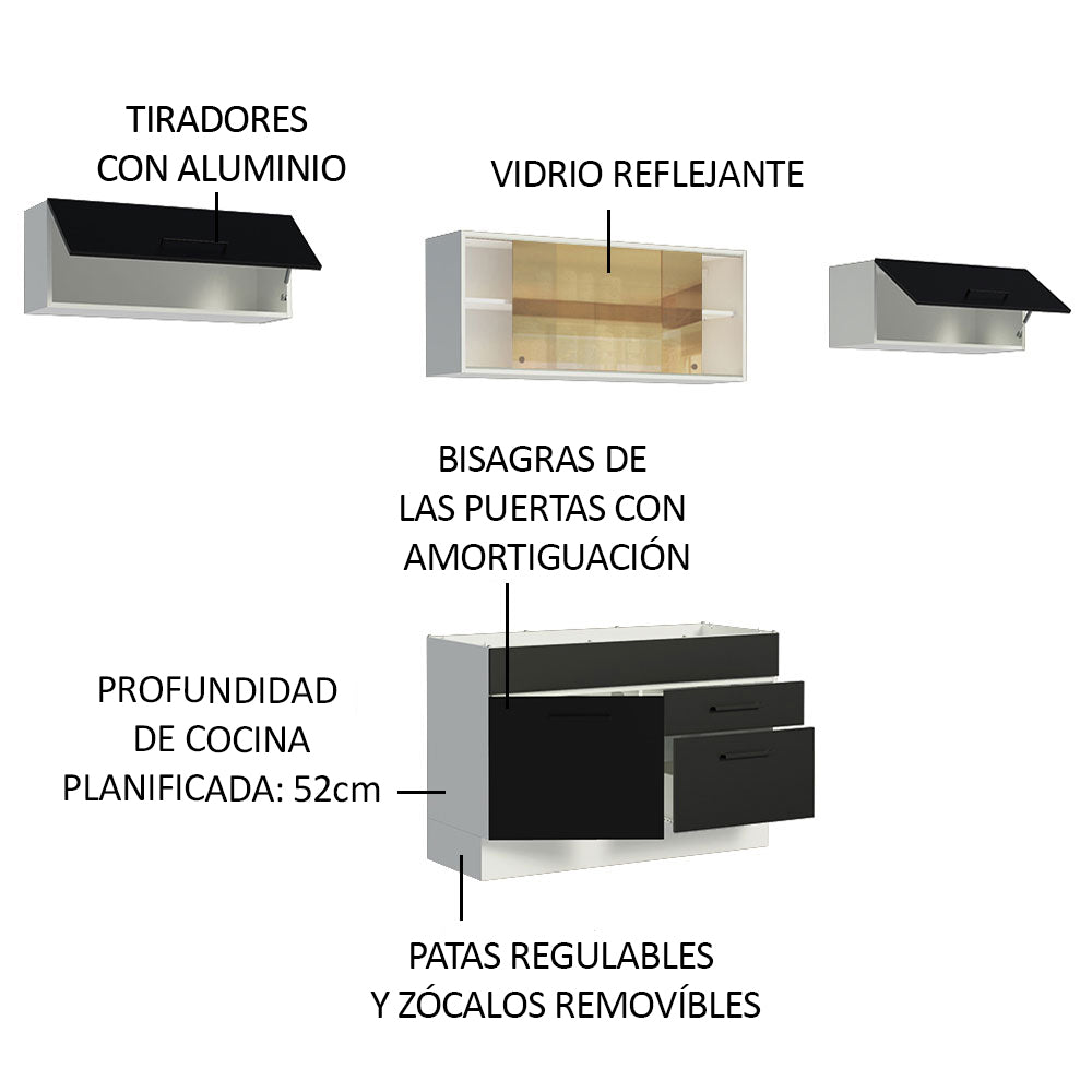 Cocina Compacta 280 cm Blanco/Negro Agata Madesa 01