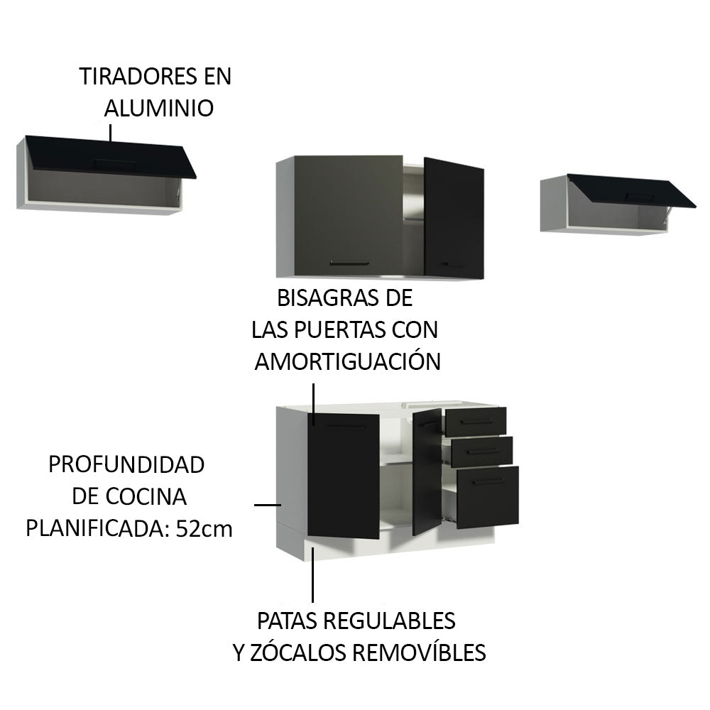 Cocina Compacta 280 cm Agata Blanco/Negro 02