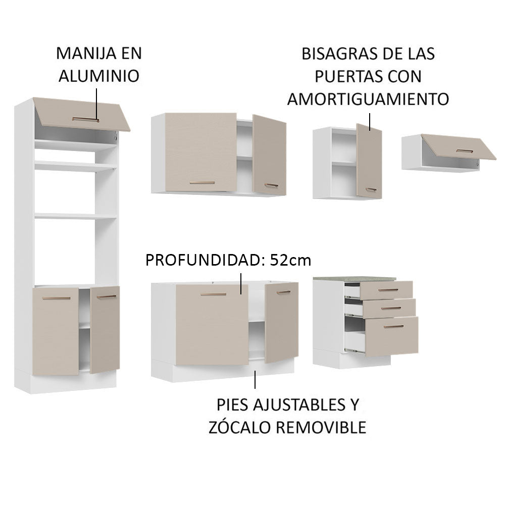 Combo completo de Cocina 330 cm 9 Puertas 3 Cajones Sin Mesada Blanco/Crema Agata Madesa