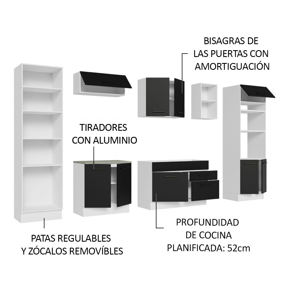 Combo Completo de Cocina 330 cm Blanco/Negro Agata Madesa 02
