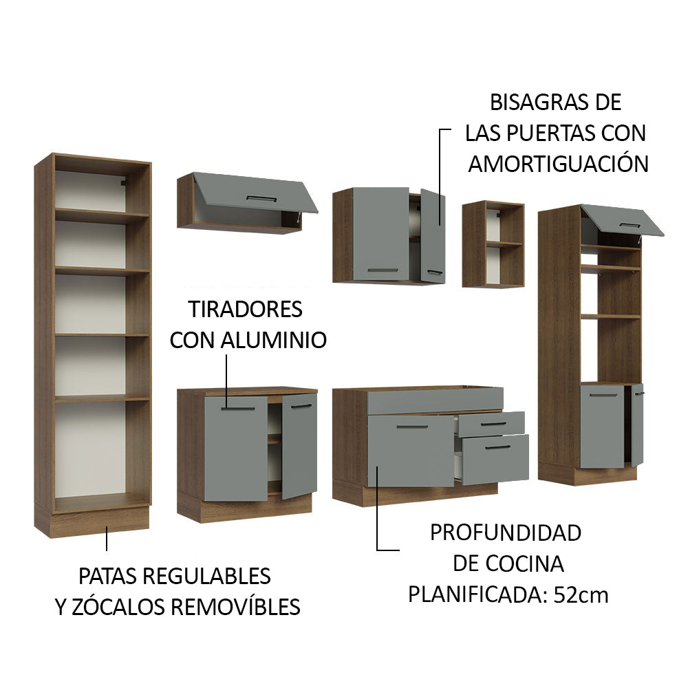 Combo completo de Cocina 330cm Marrón/Gris Agata Madesa 02