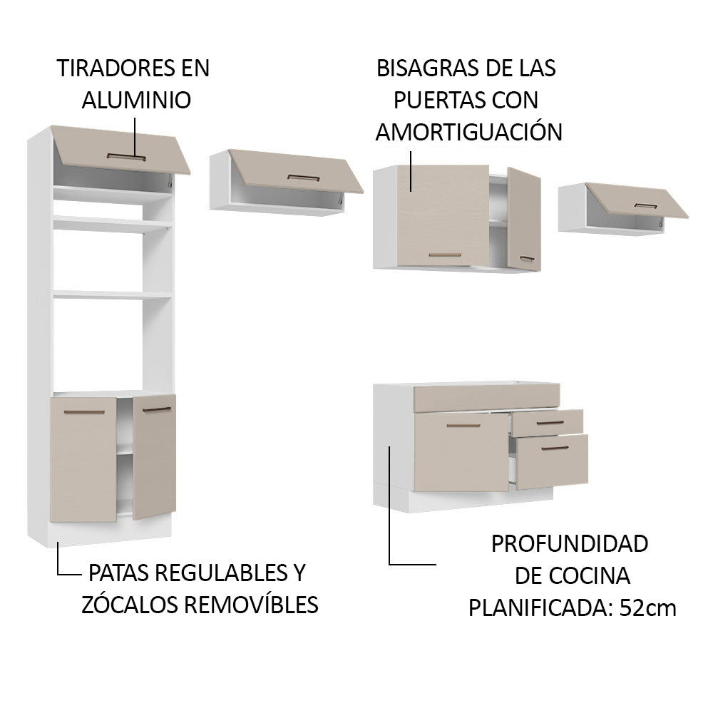 Combo completo de Cocina 350cm Blanco/Crema Agata Madesa 01