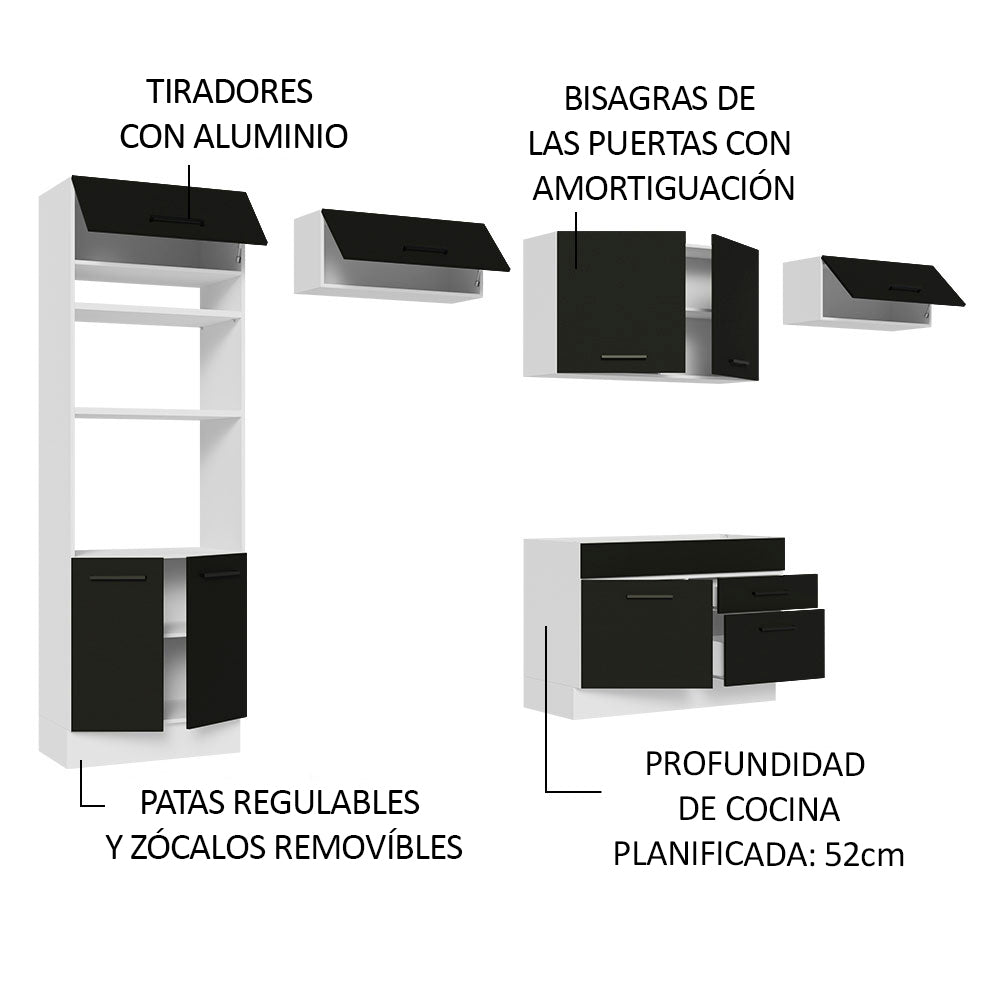 Combo Completo de Cocina 350 cm Blanco/Negro Agata Madesa 01