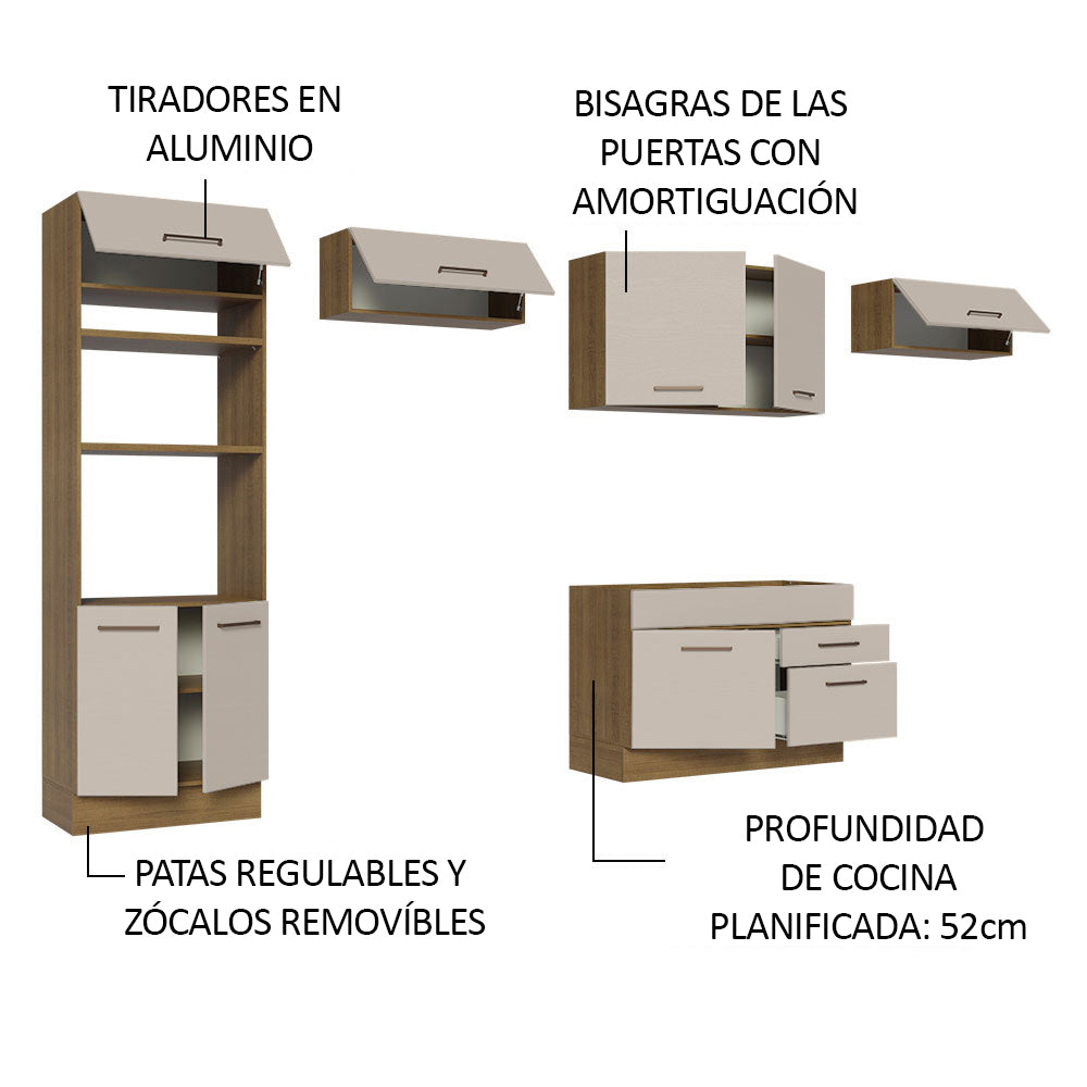 Combo completo de Cocina 350cm Marrón/Crema Agata Madesa 01
