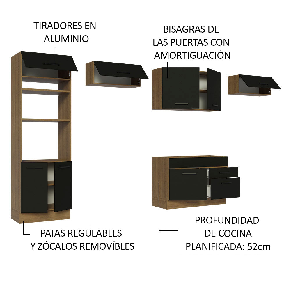 Combo Completo de Cocina 350 cm Marrón/Negro Agata Madesa 01