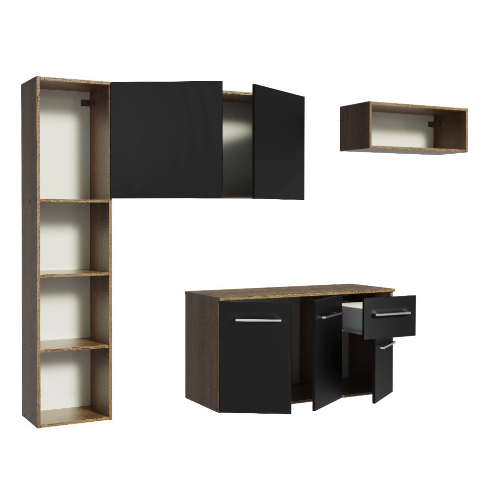 Cocina Compacta 180 cm 5 Puertas 1 Cajón Marrón/Negro Easy Madesa