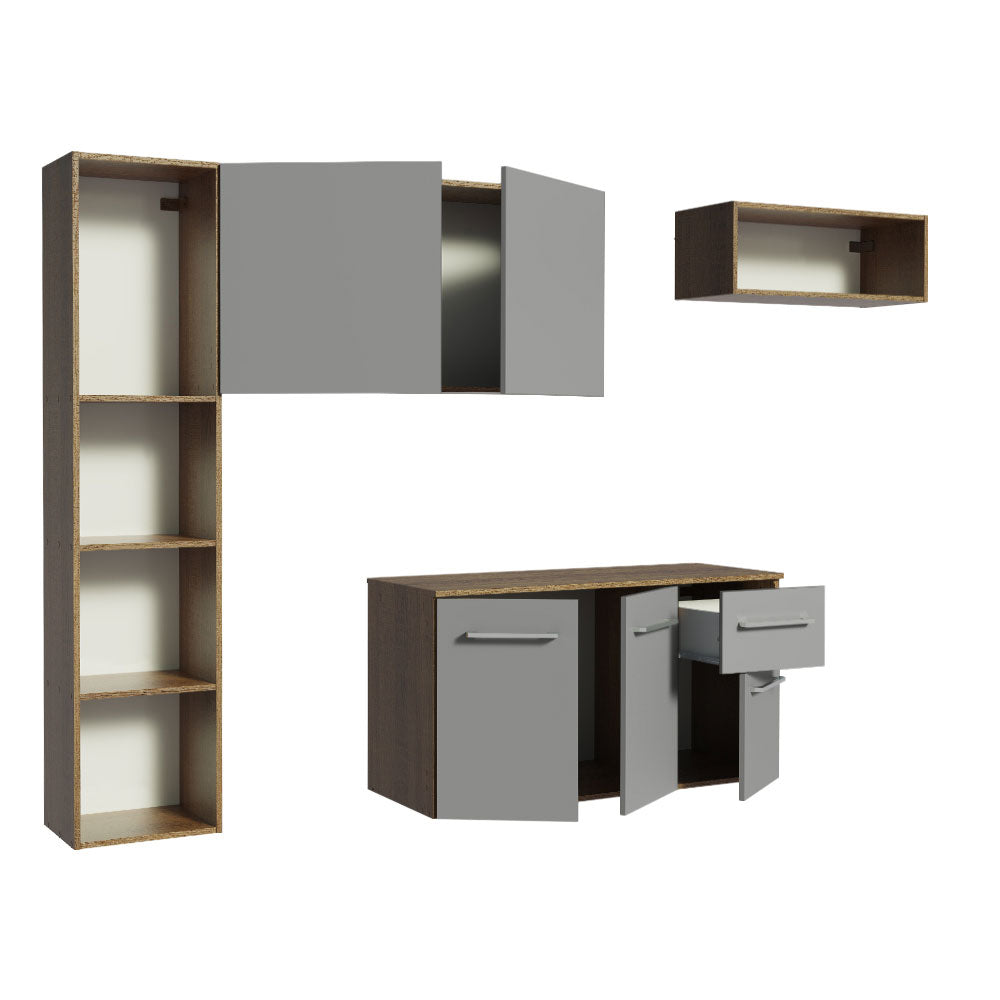 Cocina Compacta 180 cm 5 Puertas 1 Cajón Marrón/Gris Easy Madesa