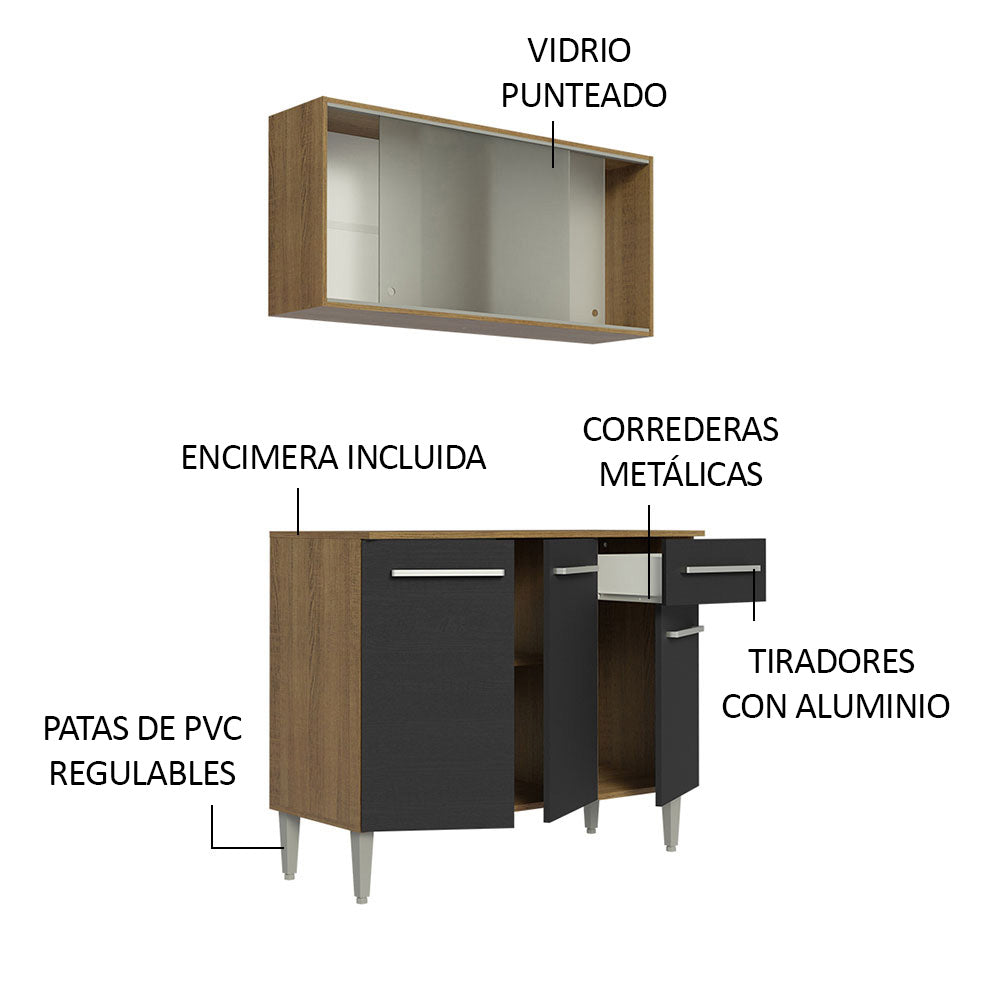 Combo de Cocina Emilly 105cm Con Alacena Marrón/Negro Madesa 01
