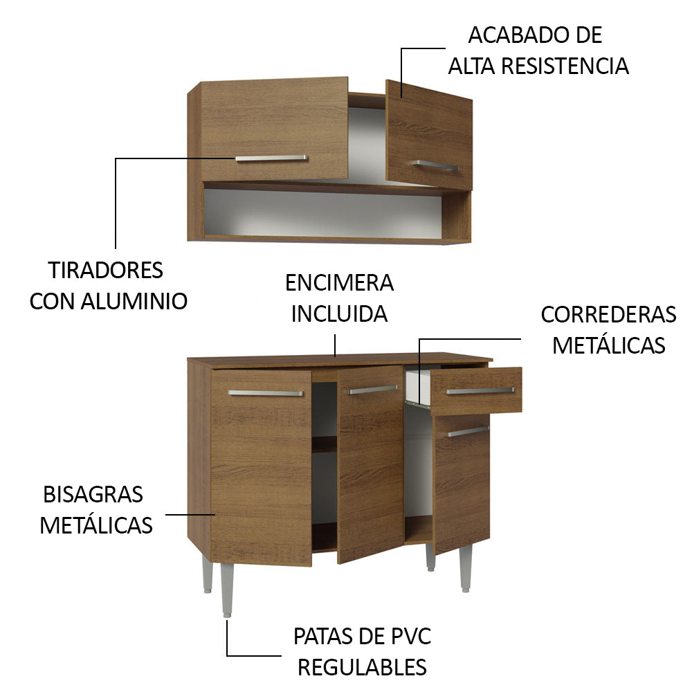 Cocina Compacta 105 cm Emilly Marrón 03