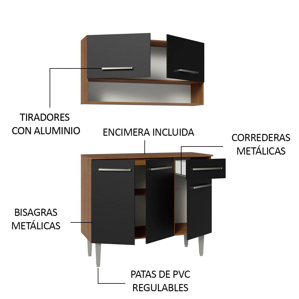 Cocina Compacta 105 cm 5 Puertas 1 Cajón Marrón/Negro Emilly Madesa