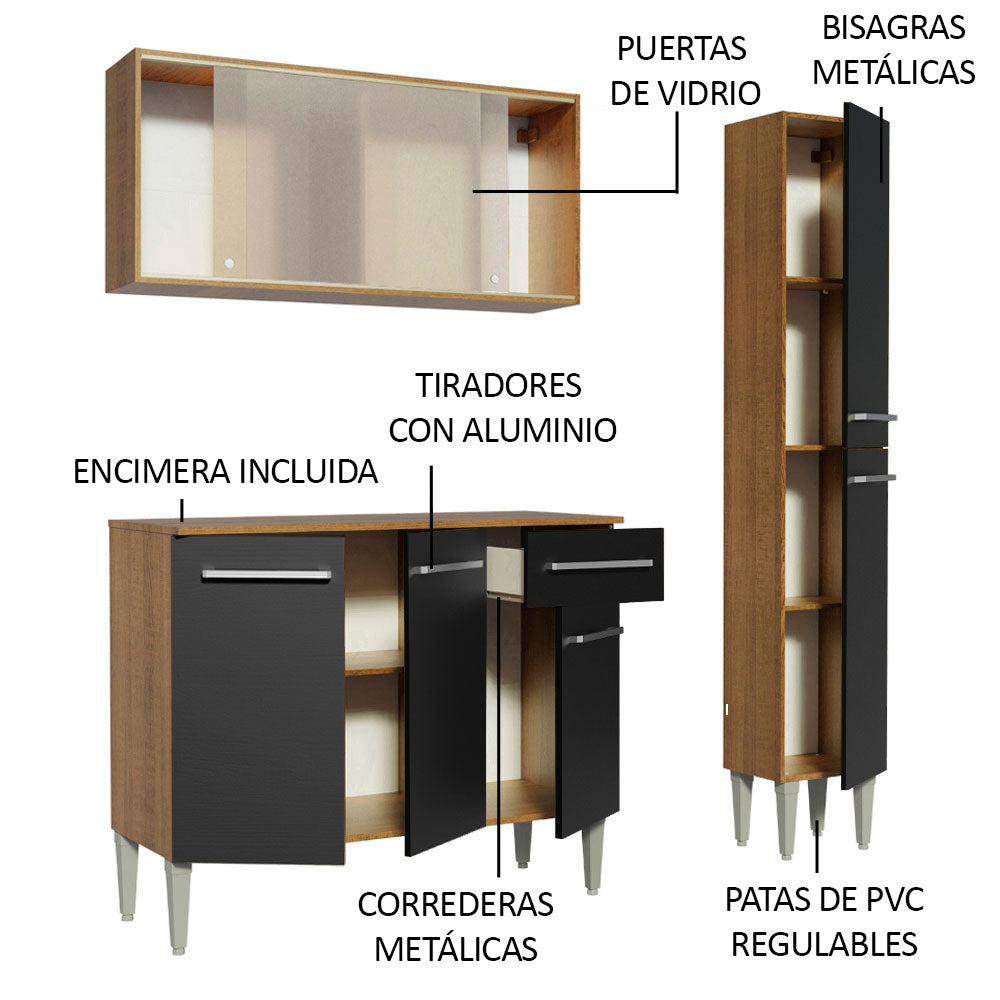 Combo de Cocina 137cm Marrón/Negro Emilly Force Madesa 02