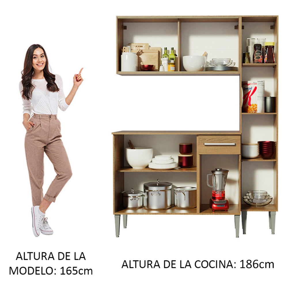 Cocina Compacta 137 cm 7 Puertas 1 Cajón Marrón Emilly Madesa