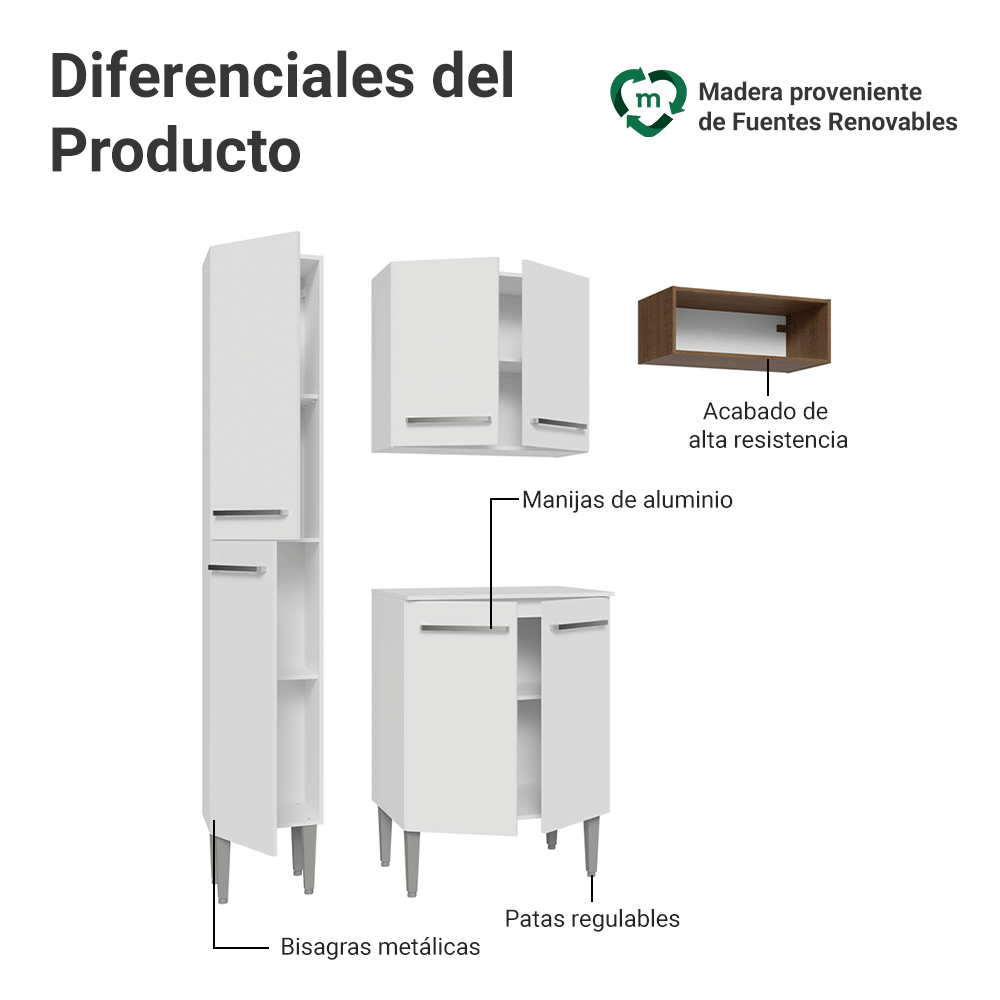 Cocina Compacta 156 cm Emilly Blanco/Marrón 01