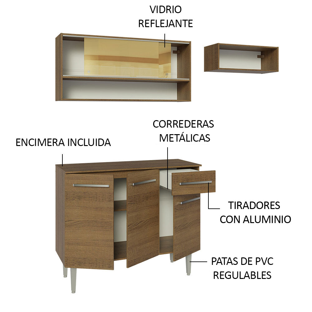 Combo de Cocina Compacta 165cm Marrón Emilly Madesa 02