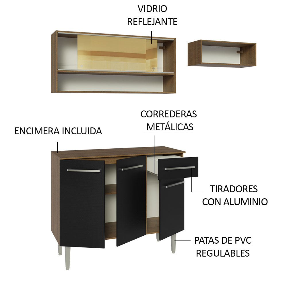 Combo de Cocina Compacta 165cm Marrón/Negro Emilly Madesa 02