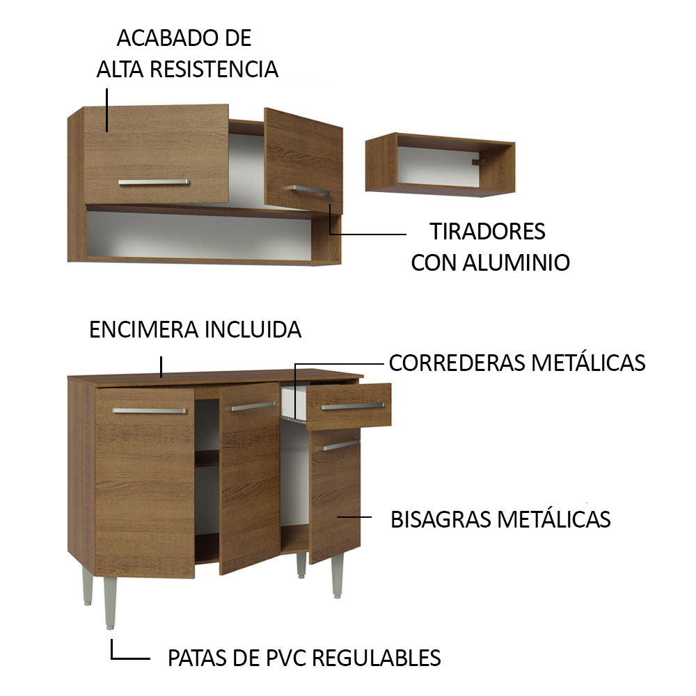 Cocina Compacta 165 cm 5 Puertas 1 Cajón Marrón Emilly Madesa