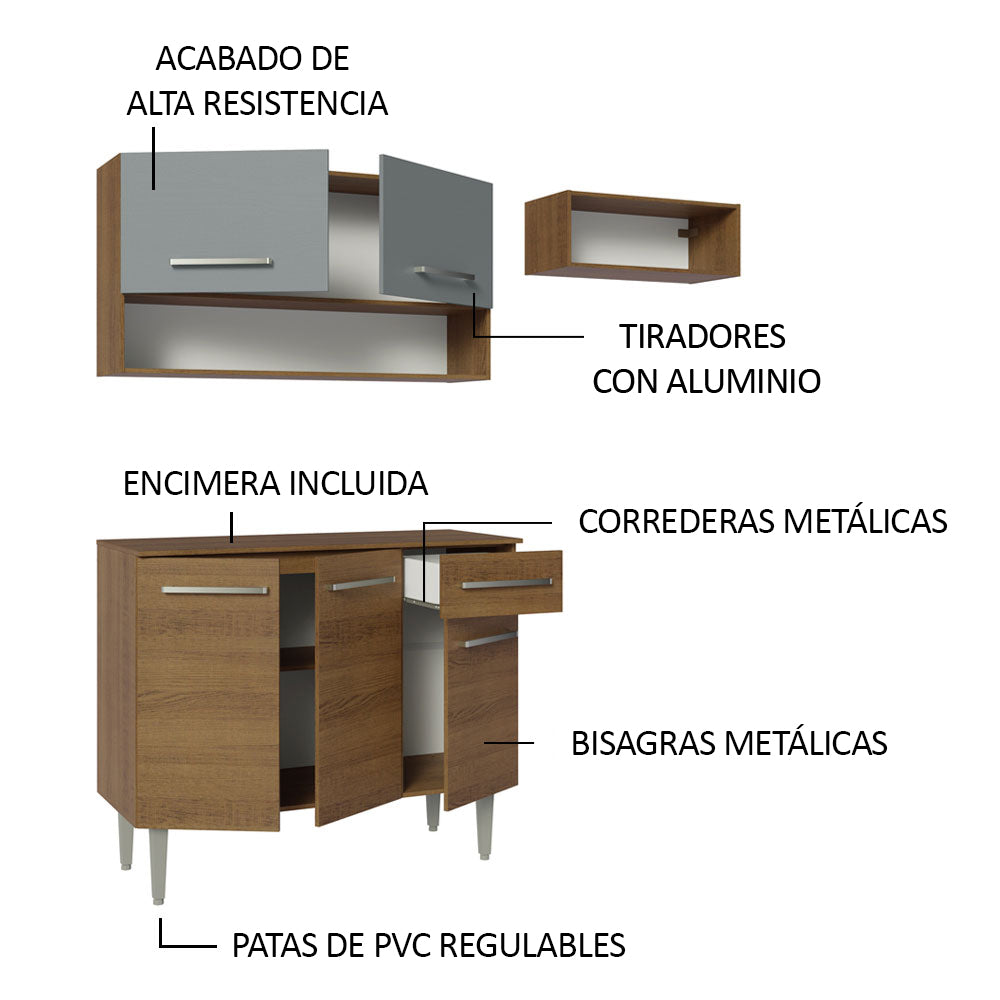Combo de Cocina Compacta 165cm Marrón/Gris Emilly Madesa 07