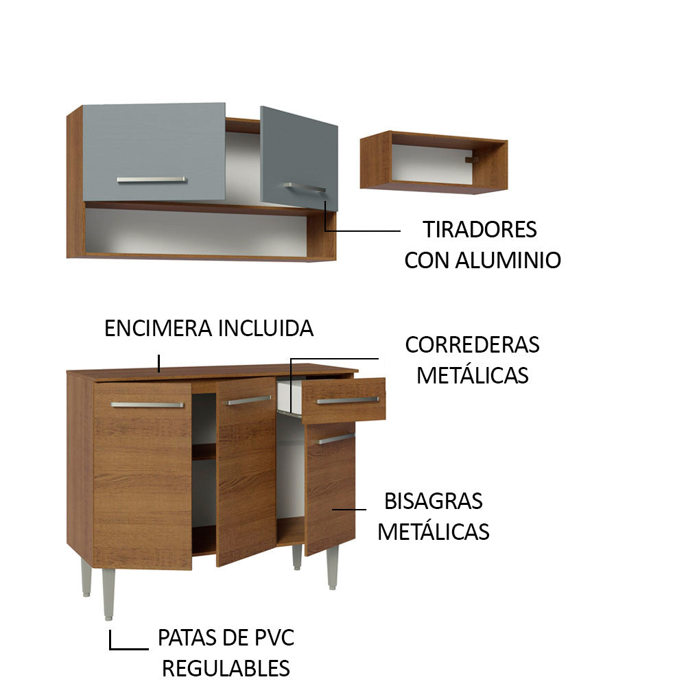 Cocina Compacta 165 cm 5 Puertas 1 Cajón Marrón/Gris Emilly Madesa