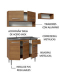 Cocina Compacta 165 cm 5 Puertas 1 Cajón con Bacha de Acero Inoxidable Marrón Emilly Madesa