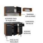 Cocina Compacta 165 cm 5 Puertas 1 Cajón con Bacha de Acero Inoxidable Marrón/Negro Emilly Madesa