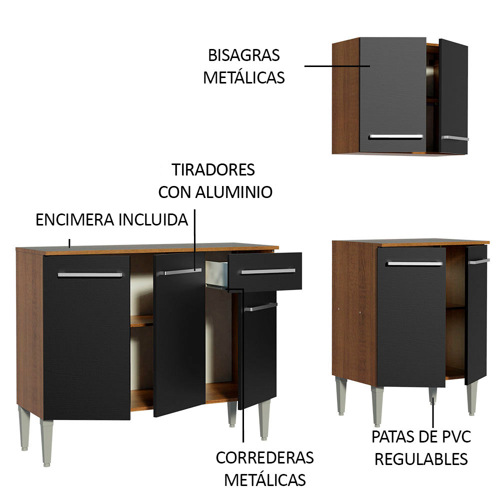 Combo de Cocina 169cm Marrón/Negro Emilly Free Madesa 01