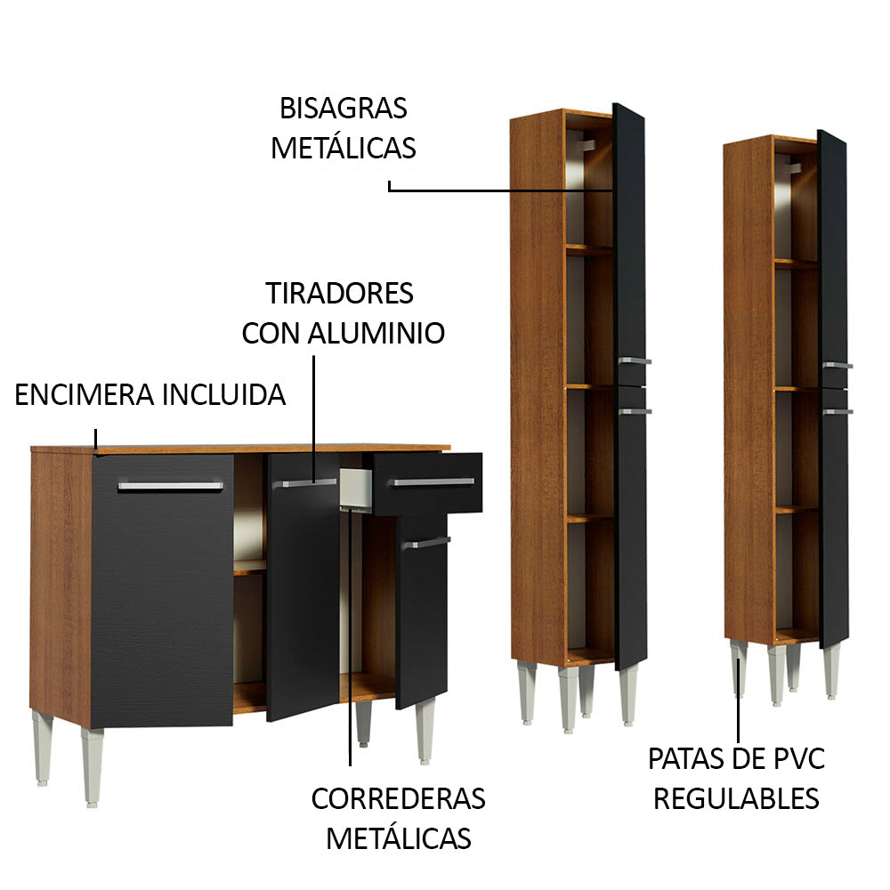 Cocina Compacta 169 cm 7 Puertas 1 Cajón Marrón/Negro Emilly Madesa 02