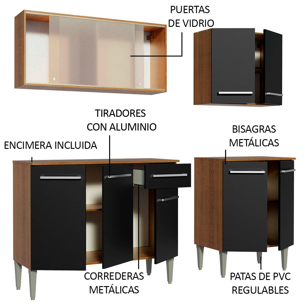 Combo de Cocina 169cm Marrón/Negro Emilly Box Madesa 03