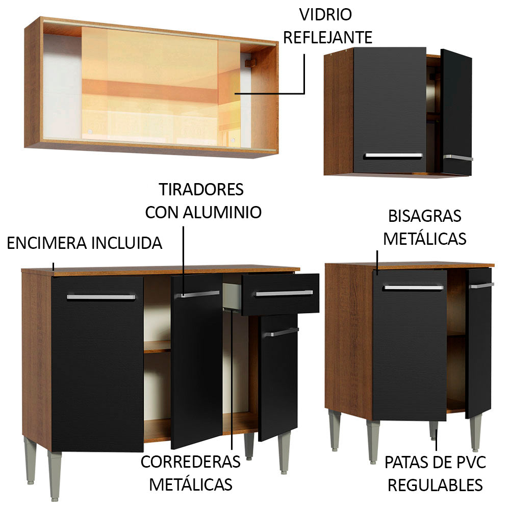 Combo de Cocina 169cm Marrón/Negro Emilly Drive Madesa 04