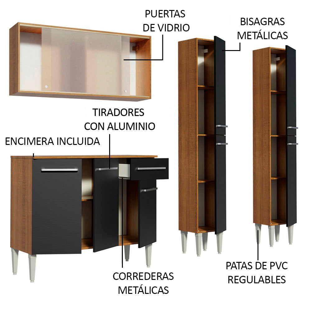 Combo de Cocina 169cm Marrón/Negro Emilly Fly Madesa 05