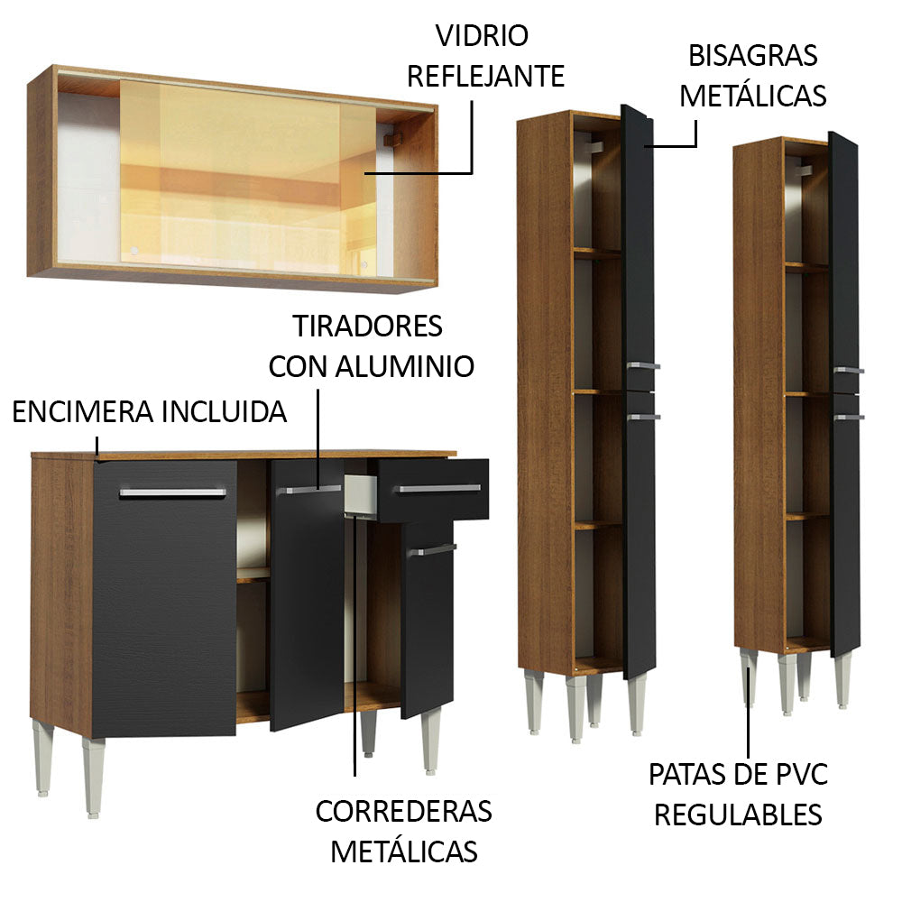 Combo de Cocina 169cm Marrón/Negro Emilly Voice Madesa 06