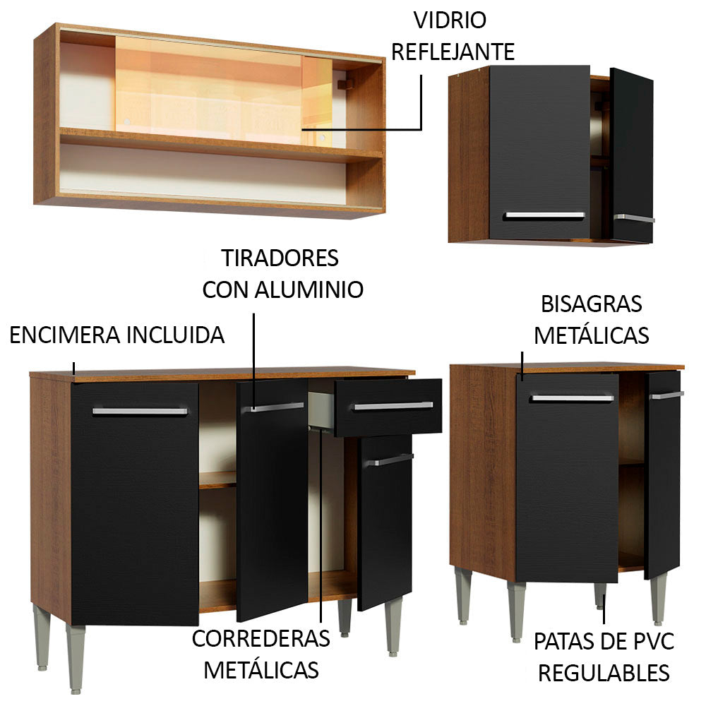 Combo de Cocina 169cm Marrón/Negro Emilly Dance Madesa 07
