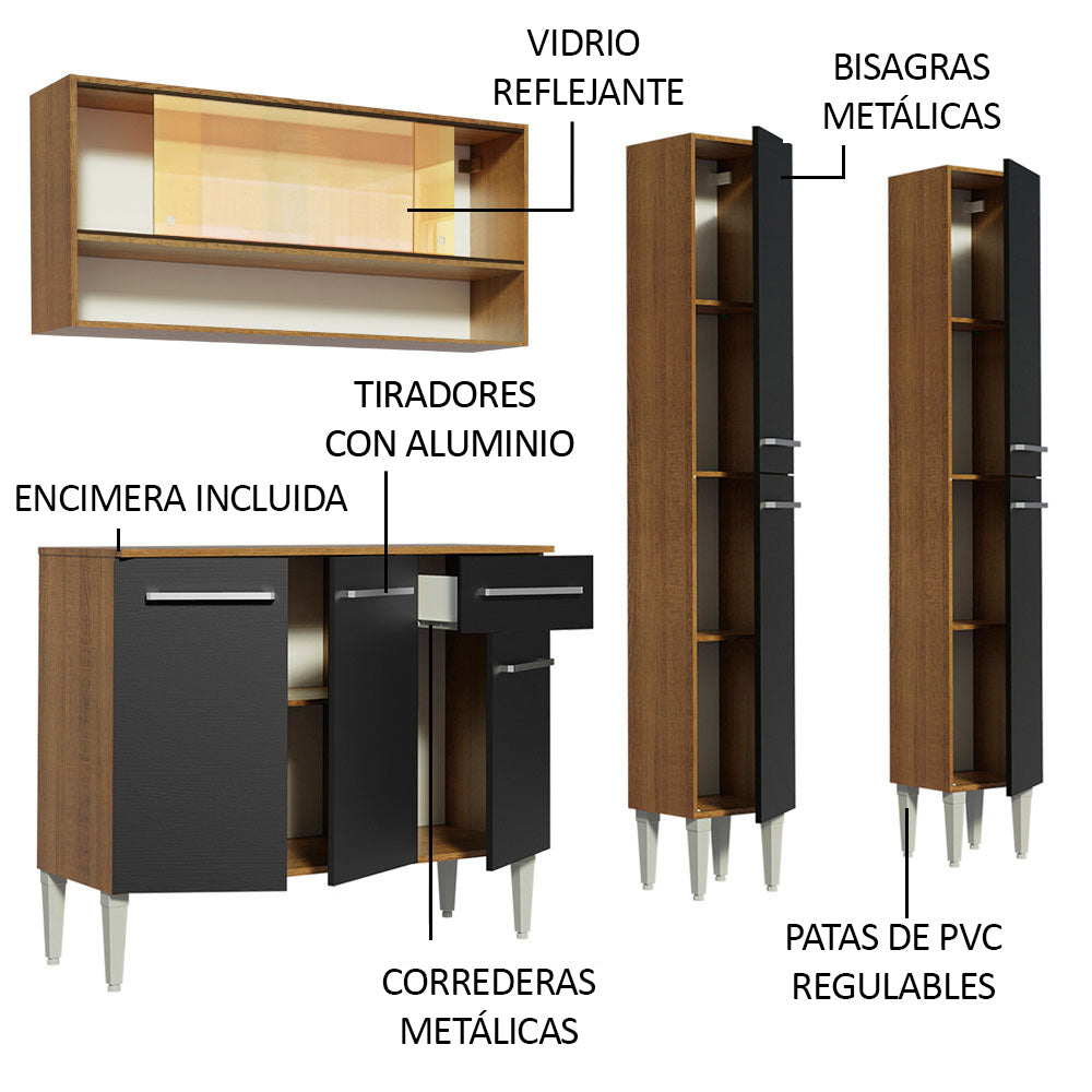 Combo de Cocina 169cm Marrón/Negro Emilly Winter Madesa 08