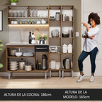 Cocina Compacta 169 cm 9 Puertas 1 Cajón con Bacha de Acero Inoxidable Marrón/Negro Emilly Madesa 14