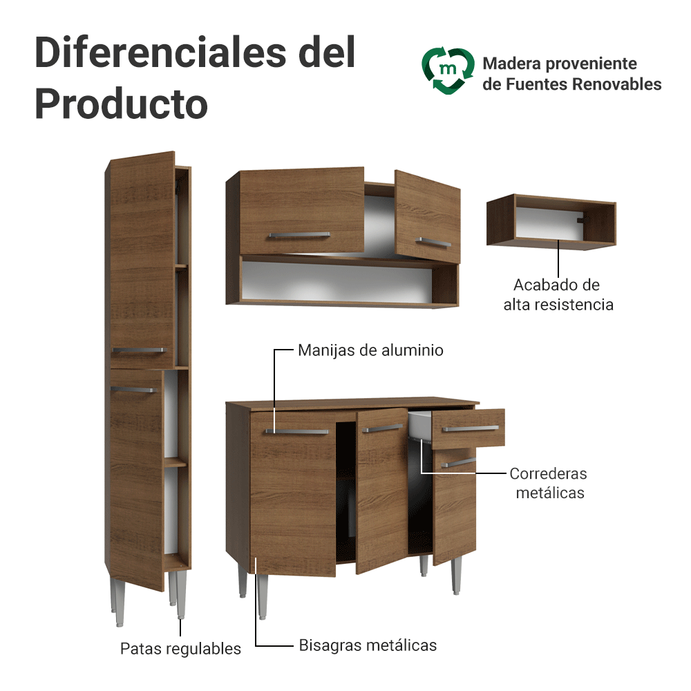 Cocina Compacta 197 cm Emilly Marrón 02