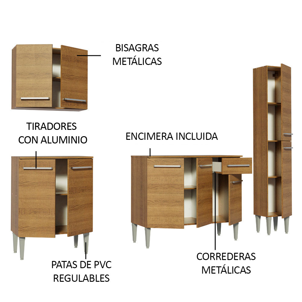 Combo de Cocina 201cm Emilly Sing Madesa 01 - Marrón