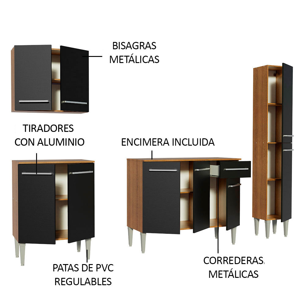 Combo de Cocina 201cm Marrón/Negro Emilly Sing Madesa 01