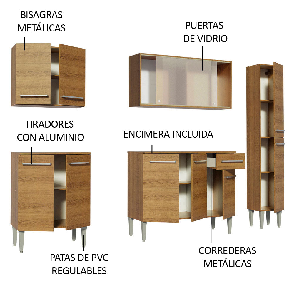 Combo de Cocina 201cm Emilly Fast Madesa 02 - Marrón