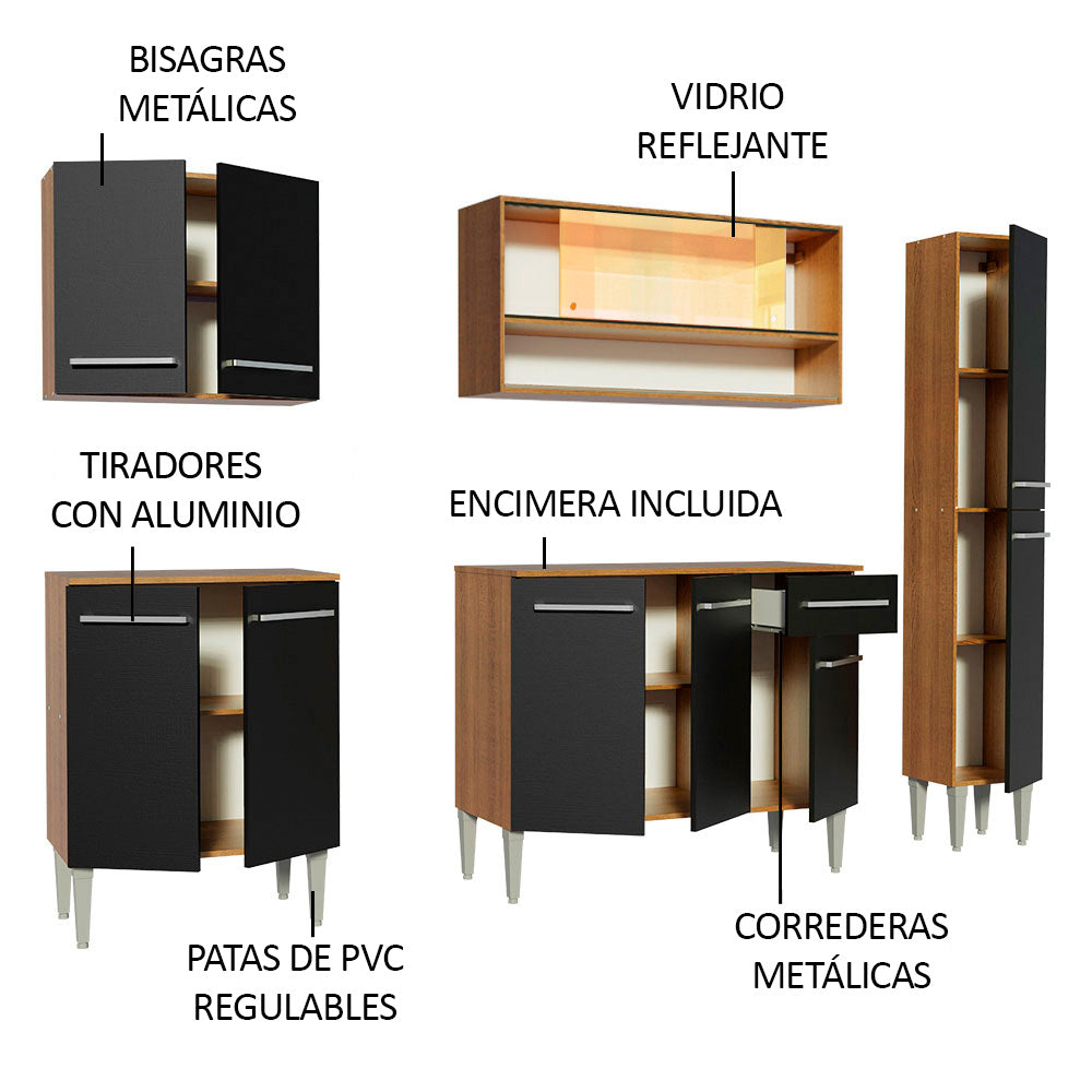 Combo de Cocina 201cm Marrón/Negro Emilly Sky Madesa 04