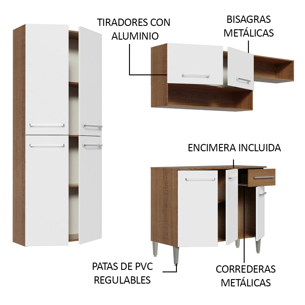 Combo completo de Cocina 229 cm 9 Puertas 1 Cajón Blanco/Marrón Emilly Madesa