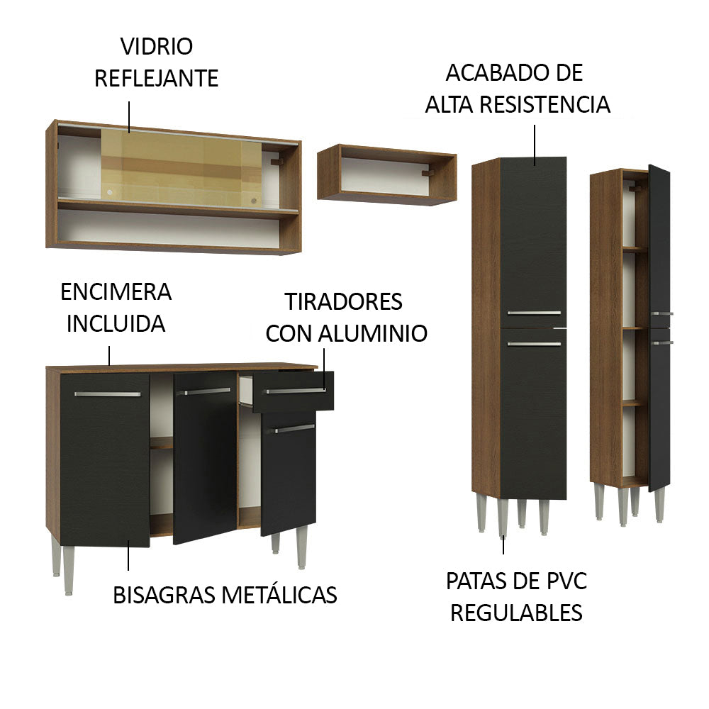 Combo completo de Cocina 229cm Marrón/Negro Emilly Madesa 04