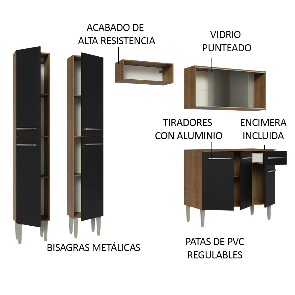 Combo completo de Cocina 229cm Marrón/Negro Emilly Madesa 05