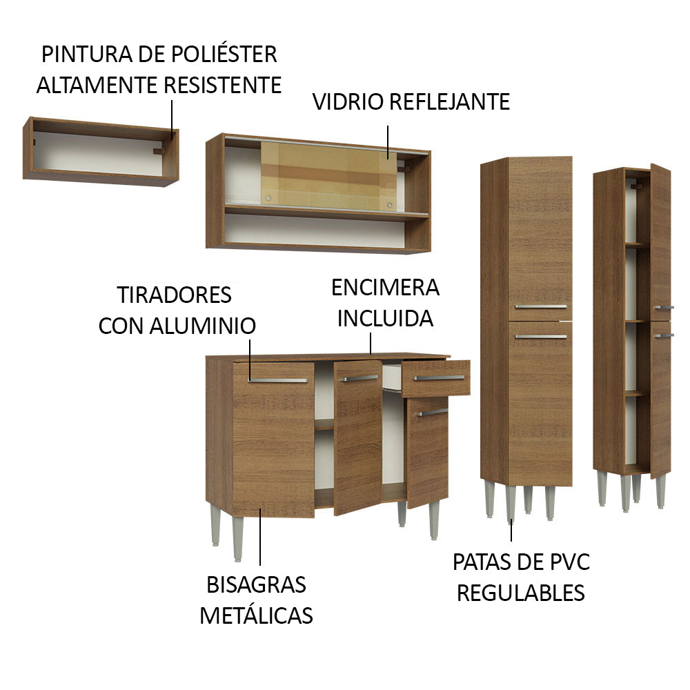 Combo completo de Cocina 229cm Marrón Emilly Madesa 07