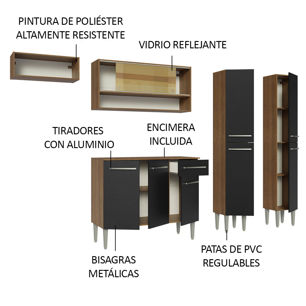 Combo completo de Cocina 229cm Marrón/Negro Emilly Madesa 07